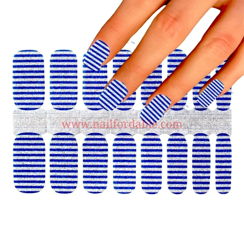 nail repair for nail repair shine hacks-Blue stripes on silver