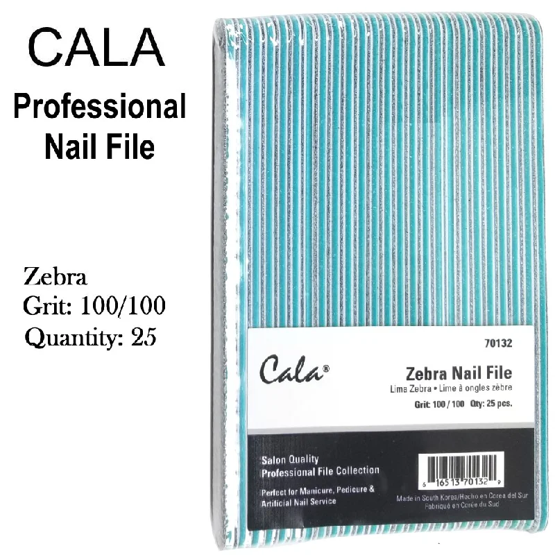 nail repair with strawberry seed oil-Cala Professional File - Zebra Nail File Grit: 100/100, 25 Files (70132)