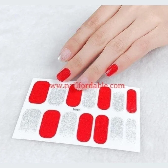 nail repair for nail hydration loss-Red glitter and Silver sparkles