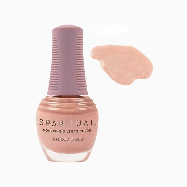 nail polish sponge brush-SpaRitual Nourishing Lacquer Polish - Self-Reflection - Nude Pink Pearl Shimmer - 15ML