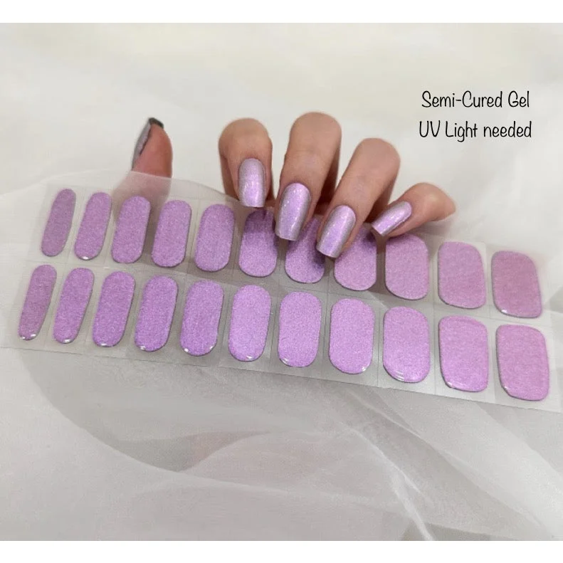 nail repair for nail texture issues-Metallic Lilac- Semi-Cured Gel Wraps (UV)