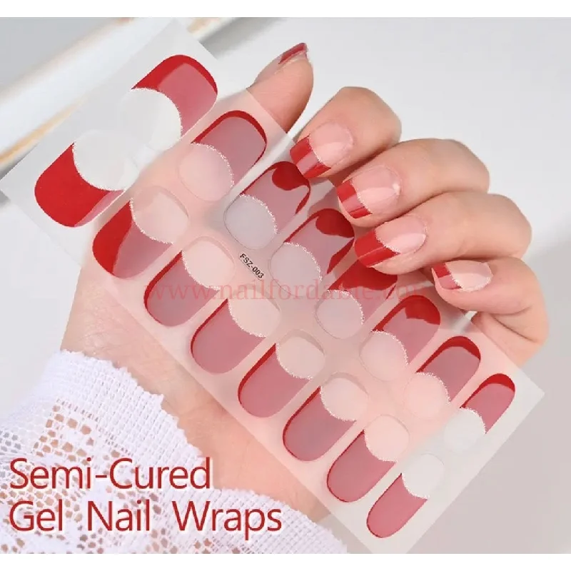 nail repair with magnolia oil-Burgundy French tips - Semi-Cured Gel Wraps (UV)