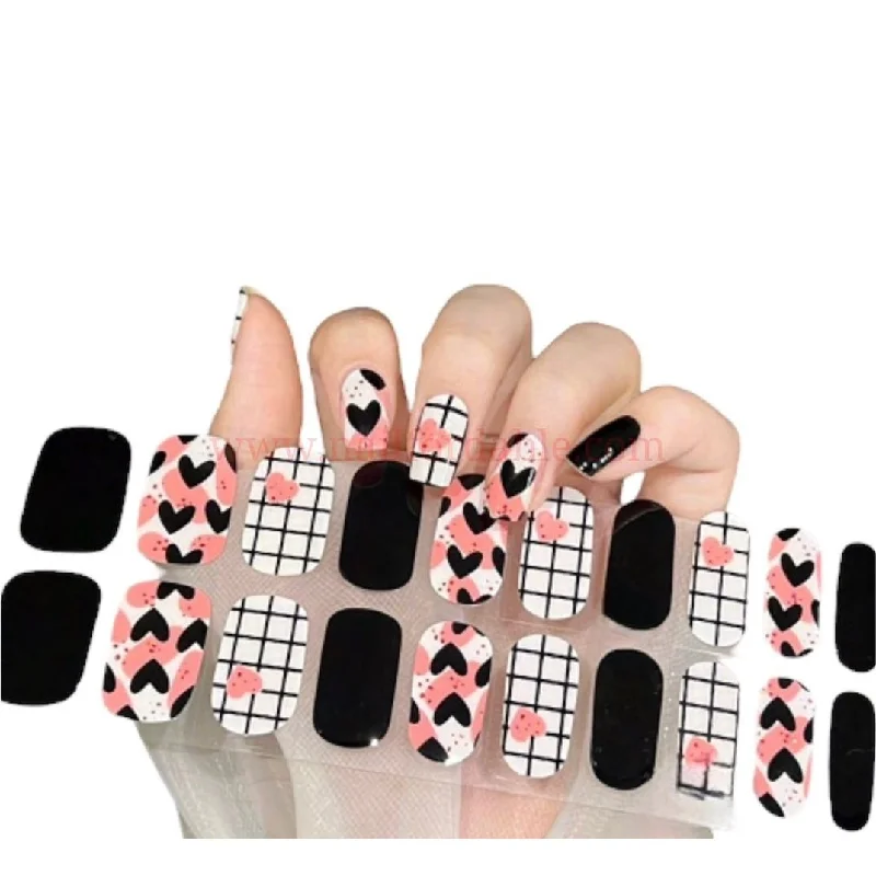 nail repair for post-surgery nails-Grids and hearts - Cured Gel Wraps (Air Dry/Non UV)