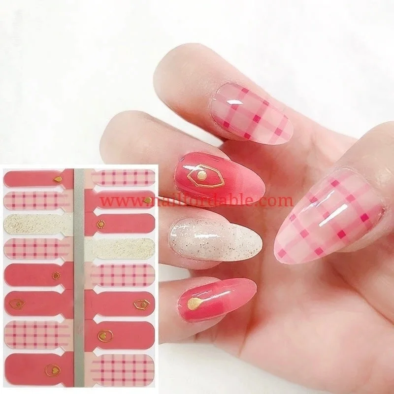 nail repair with palustris oil-Plaid pink (Crystal Wraps)