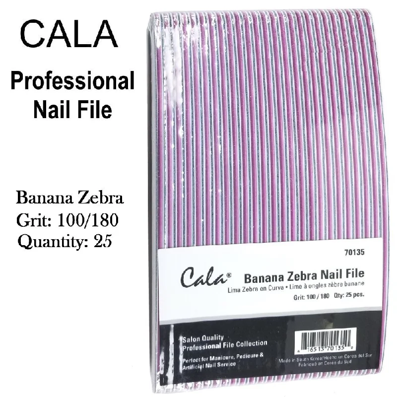 nail repair for nail strength neglect-Cala Professional File - Banana Zebra Nail File Grit: 100/180, 25 Files (70135)