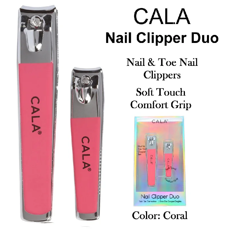 nail repair for nail durability loss-Cala Nail Clipper Duo, Soft Touch, Coral (50812)