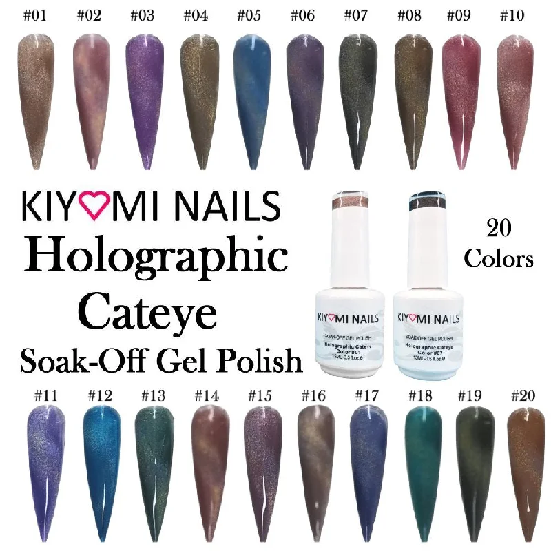 nail polish pump faucet-Kiyomi Nails Holographic Cateye Gel Soak Off Polish, 20 Colors